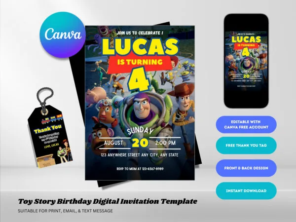 Editable Toy Story Birthday Invitation, Toy Story Birthday Invitation Template, Digital Direct Download - Image 2