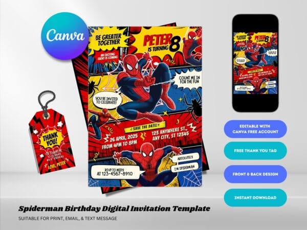 Editable Spiderman Comic Birthday Invitation, Spiderman Birthday Invitation Template, Digital Direct Download - Image 2