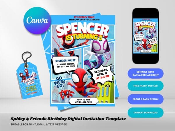 Editable Spidey and His Amazing Friends Birthday Invitation, Spidey Birthday Invitation Template, Digital Direct Download - Image 2