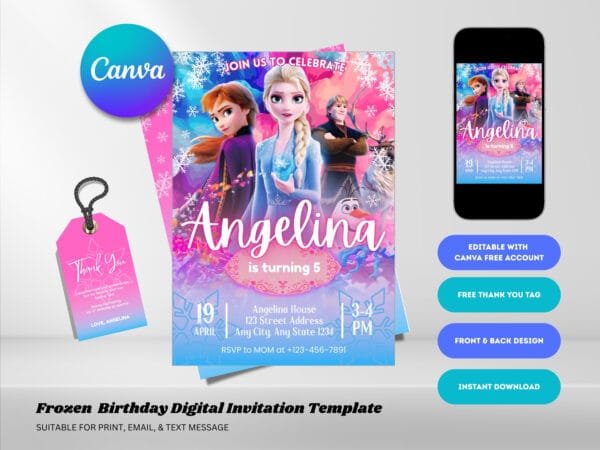 Editable Frozen Birthday Invitation, Pink Elsa Birthday Invitation Template, Digital Direct Download - Image 2