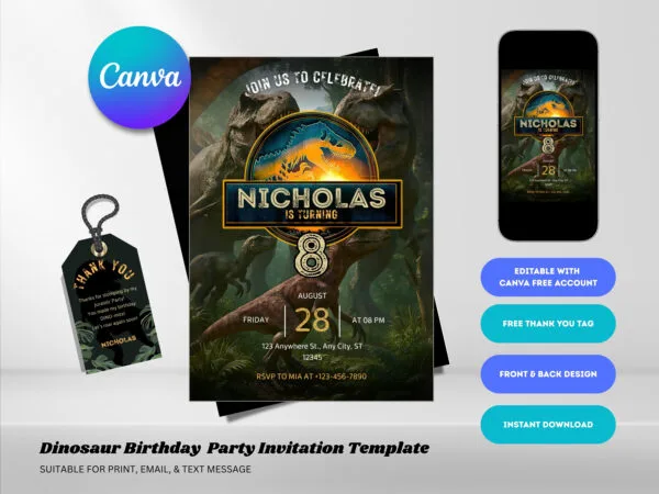 Editable Jurrassic World Birthday Invitation, Dinosaur Birthday Invitation Template, Digital Direct Download - Image 2