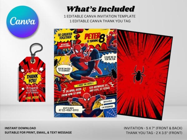 Editable Spiderman Comic Birthday Invitation, Spiderman Birthday Invitation Template, Digital Direct Download - Image 3