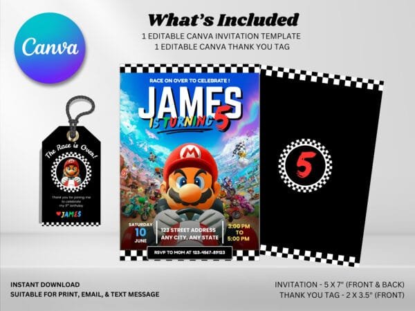 Editable Mario Kart Birthday Invitation, Mario Birthday Invitation Template, Digital Direct Download - Image 3
