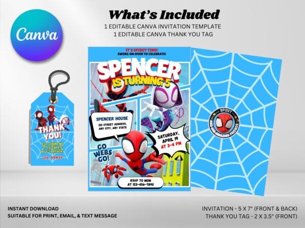 Editable Spidey and His Amazing Friends Birthday Invitation, Spidey Birthday Invitation Template, Digital Direct Download - Image 3