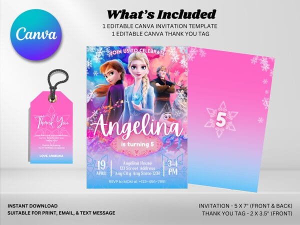 Editable Frozen Birthday Invitation, Pink Elsa Birthday Invitation Template, Digital Direct Download - Image 3