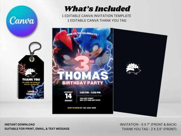 Editable Sonic The Hedgehog Birthday Invitation, Sonic 3 Birthday Invitation Template, Digital Direct Download - Image 3