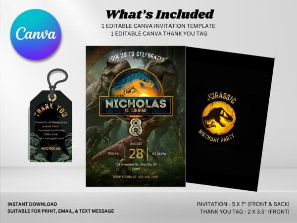 Editable Jurrassic World Birthday Invitation, Dinosaur Birthday Invitation Template, Digital Direct Download - Image 3
