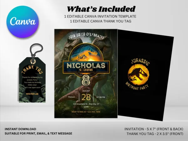 Editable Jurrassic World Birthday Invitation, Dinosaur Birthday Invitation Template, Digital Direct Download - Image 3