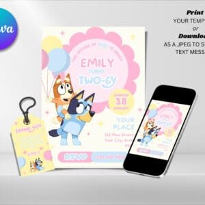 Editable Bluey Birthday Invitation, Bluey TwoEy Birthday Invitation Template, Digital Direct Download