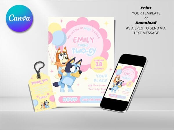 Editable Bluey Birthday Invitation, Bluey TwoEy Birthday Invitation Template, Digital Direct Download