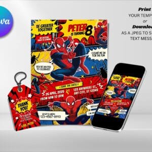 Editable Spiderman Comic Birthday Invitation, Spiderman Birthday Invitation Template, Digital Direct Download