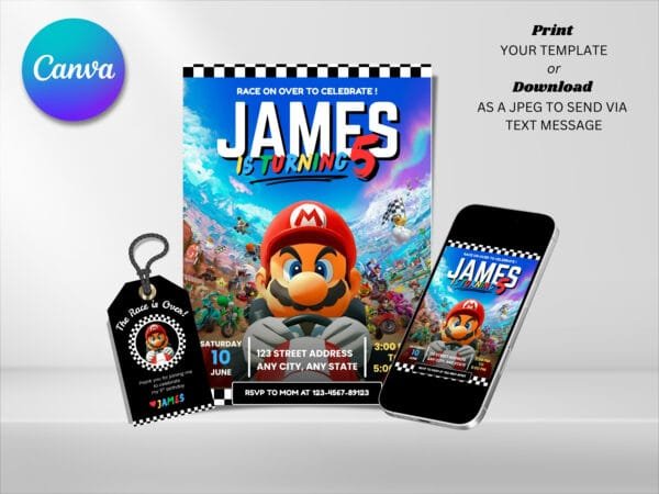 Editable Mario Kart Birthday Invitation, Mario Birthday Invitation Template, Digital Direct Download