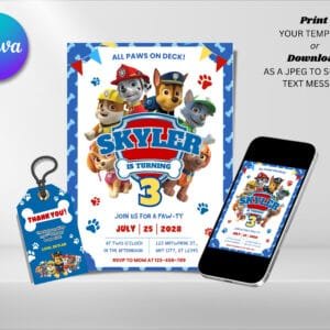 Editable Paw Patrol Birthday Invitation, Pawty Birthday Invitation Template, Digital Direct Download