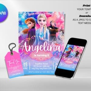 Editable Frozen Birthday Invitation, Pink Elsa Birthday Invitation Template, Digital Direct Download