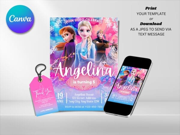 Editable Frozen Birthday Invitation, Pink Elsa Birthday Invitation Template, Digital Direct Download