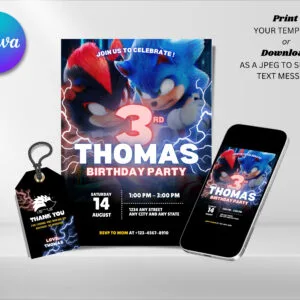 Editable Sonic The Hedgehog Birthday Invitation, Sonic 3 Birthday Invitation Template, Digital Direct Download