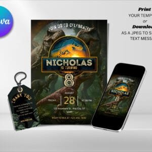 Editable Jurrassic World Birthday Invitation, Dinosaur Birthday Invitation Template, Digital Direct Download