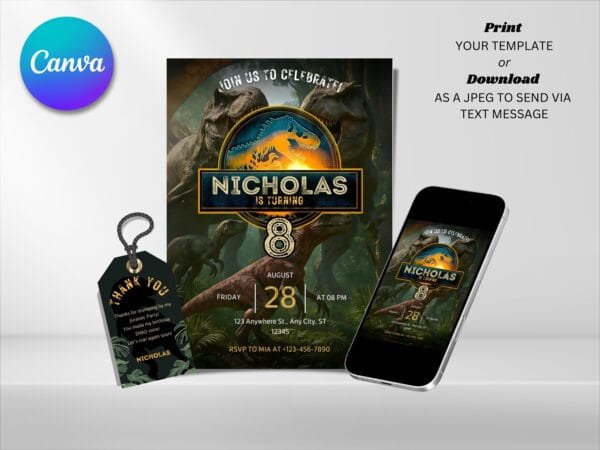 Editable Jurrassic World Birthday Invitation, Dinosaur Birthday Invitation Template, Digital Direct Download