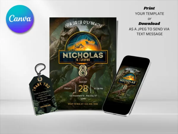 Editable Jurrassic World Birthday Invitation, Dinosaur Birthday Invitation Template, Digital Direct Download