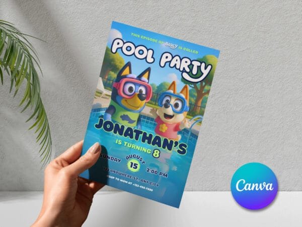 Editable Bluey Pool Party Birthday Invitation, Bluey Birthday Invitation Template, Digital Direct Download - Image 6