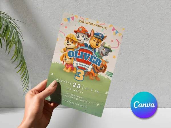 Editable Watercolor Paw Patrol Birthday Invitation, Paw Patrol Birthday Invitation Template, Digital Direct Download - Image 6