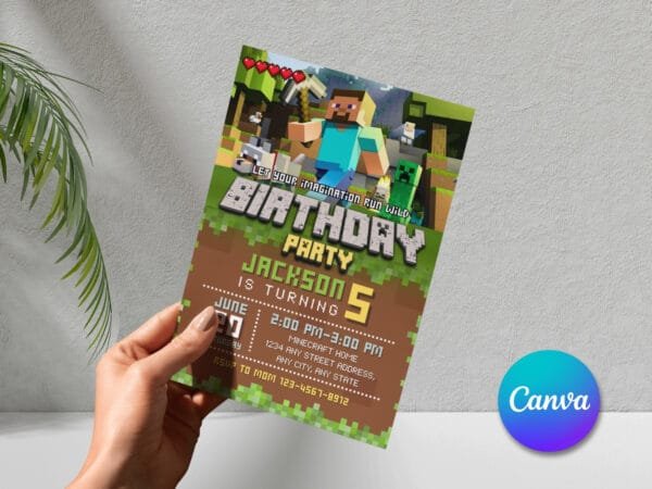 Editable Minecraft Birthday Invitation, Minecrafter Birthday Invitation Template, Digital Direct Download - Image 6