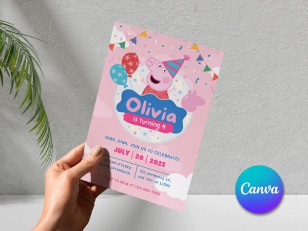 Editable Pink Pig Birthday Invitation, Peppa Pig Birthday Invitation Template, Digital Direct Download - Image 4