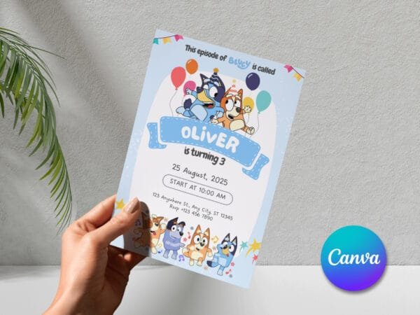 Editable Bluey Birthday Invitation, Blue Birthday Invitation Template, Digital Direct Download - Image 6