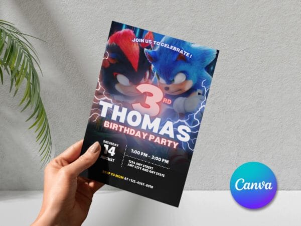 Editable Sonic The Hedgehog Birthday Invitation, Sonic 3 Birthday Invitation Template, Digital Direct Download - Image 6