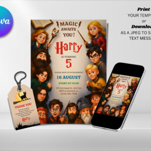 Editable Harry Potter Birthday Invitation, Wizard Birthday Invitation Canva Template, Digital Direct Download