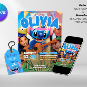 Editable Stitch Birthday Invitation, Stitch Birthday Invitation Canva Template, Digital Direct Download