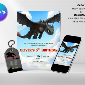 Editable Dragon Birthday Invitation, Toothless Birthday Invitation Canva Template, Digital Direct Download