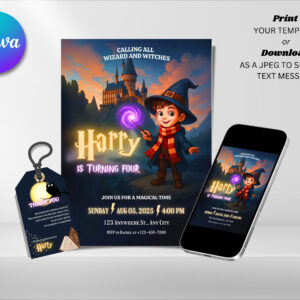 Editable Wizard Birthday Invitation, Magician Birthday Invitation Canva Template, Digital Direct Download